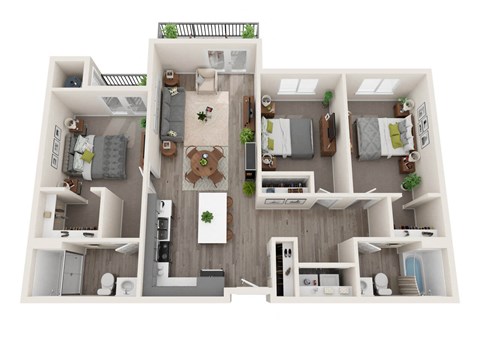 Floor plan for 3 beds, 2 baths, 1189 sqft